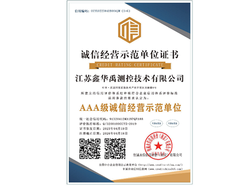 誠信經(jīng)營示范單位證書