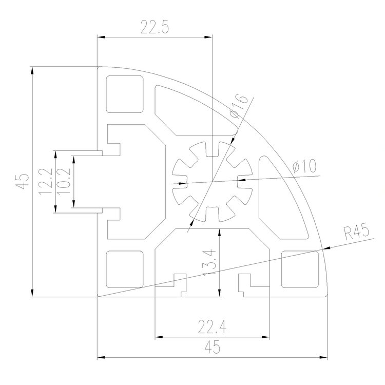 EFE10-4545R工業鋁型材尺寸圖