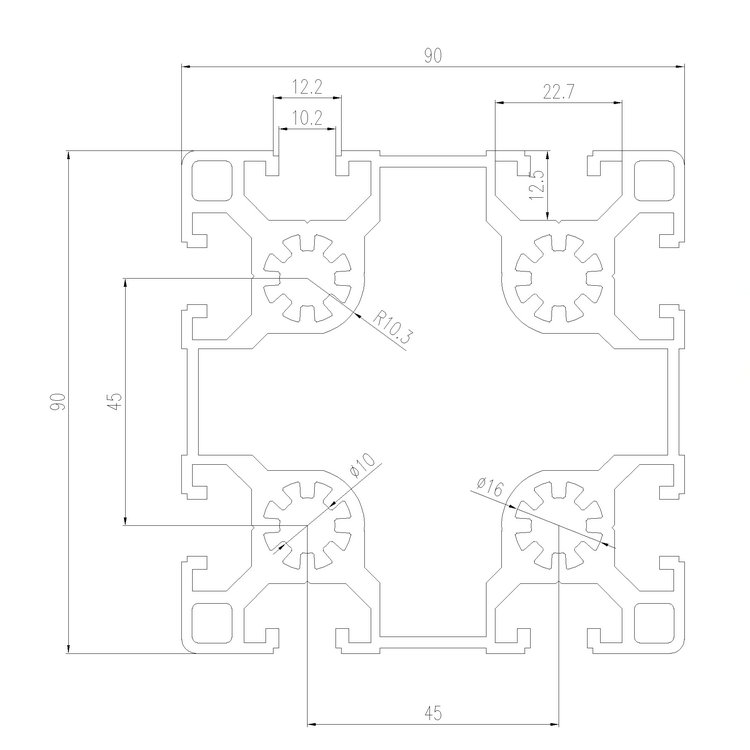 EFE10-9090工業鋁型材尺寸圖