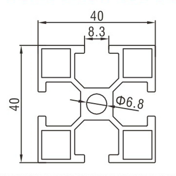 EF4040L工業(yè)鋁型材尺寸圖