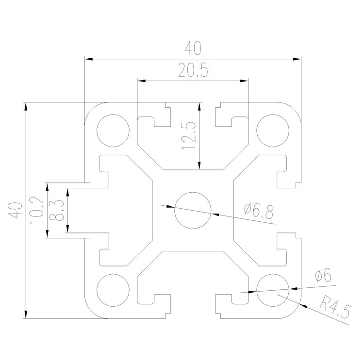 EFE8-4040A工業鋁型材尺寸圖